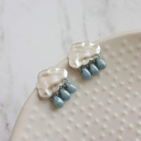Storm Cloud Earrings - silver cloud earring, blue grey raindrop, sterling silver post, raindrop earring, rain earring, raining cloud earring - Constant Baubling