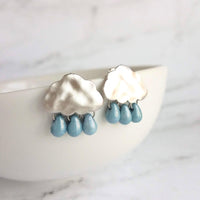 Silver Cloud Earrings - rain cloud earring, turquoise blue raindrop, sterling silver post, raindrop earring, storm earring, raining cloud - Constant Baubling