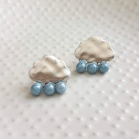 Storm Cloud Earrings - silver cloud earring, blue grey raindrop, sterling silver post, raindrop earring, rain earring, raining cloud earring - Constant Baubling