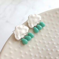Silver Cloud Earrings - rain cloud earring, turquoise blue raindrop, sterling silver post, raindrop earring, storm earring, raining cloud - Constant Baubling