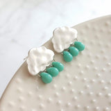 Silver Cloud Earrings - rain cloud earring, turquoise blue raindrop, sterling silver post, raindrop earring, storm earring, raining cloud - Constant Baubling
