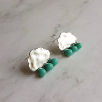 Silver Cloud Earrings - rain cloud earring, turquoise blue raindrop, sterling silver post, raindrop earring, storm earring, raining cloud - Constant Baubling