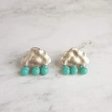Silver Cloud Earrings - rain cloud earring, turquoise blue raindrop, sterling silver post, raindrop earring, storm earring, raining cloud - Constant Baubling