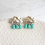 Silver Cloud Earrings - rain cloud earring, turquoise blue raindrop, sterling silver post, raindrop earring, storm earring, raining cloud - Constant Baubling