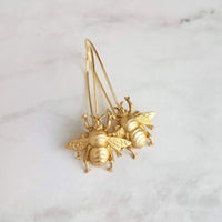 Large Gold Bee Earrings, bumblebee earring, large bee earring, big bee earring, honeybee earring, simple bee earring, beekeeper gift, dangle - Constant Baubling