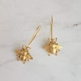 Large Gold Bee Earrings, bumblebee earring, large bee earring, big bee earring, honeybee earring, simple bee earring, beekeeper gift, dangle - Constant Baubling