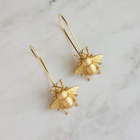 Large Gold Bee Earrings, bumblebee earring, large bee earring, big bee earring, honeybee earring, simple bee earring, beekeeper gift, dangle - Constant Baubling