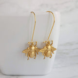 Large Gold Bee Earrings, bumblebee earring, large bee earring, big bee earring, honeybee earring, simple bee earring, beekeeper gift, dangle - Constant Baubling