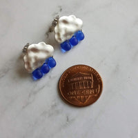 Silver Cloud Earrings - rain cloud earring, turquoise blue raindrop, sterling silver post, raindrop earring, storm earring, raining cloud - Constant Baubling