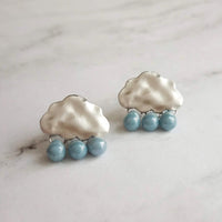 Storm Cloud Earrings - silver cloud earring, blue grey raindrop, sterling silver post, raindrop earring, rain earring, raining cloud earring - Constant Baubling