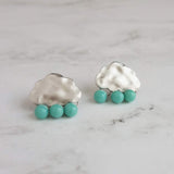 Silver Cloud Earrings - rain cloud earring, turquoise blue raindrop, sterling silver post, raindrop earring, storm earring, raining cloud - Constant Baubling