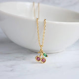 Silver Cherry Necklace, Michigan cherries, pink cherry pendant, cherry charm, small cherries, tiny necklace, cherry jewelry, crystal cherry - Constant Baubling
