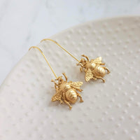 Large Gold Bee Earrings, bumblebee earring, large bee earring, big bee earring, honeybee earring, simple bee earring, beekeeper gift, dangle - Constant Baubling