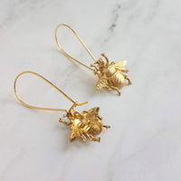 Large Gold Bee Earrings, bumblebee earring, large bee earring, big bee earring, honeybee earring, simple bee earring, beekeeper gift, dangle - Constant Baubling