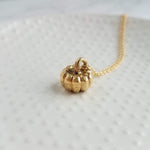 Gold Pumpkin Necklace, gold Halloween necklace, gold fall necklace, pumpkin pendant, small gold pumpkin charm, gold jack o lantern necklace - Constant Baubling