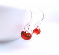 Red & Silver Earrings - .925 sterling silver handmade fancy hooks, small boro glass lampwork drops, sexy hot fire engine blood red/clear - Constant Baubling