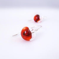 Red & Silver Earrings - .925 sterling silver handmade fancy hooks, small boro glass lampwork drops, sexy hot fire engine blood red/clear - Constant Baubling