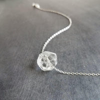 Faux Herkimer Diamond Necklace - ice quartz stone style clear glass faceted slider bead - silver plated chain - winter cool crackled cube - Constant Baubling
