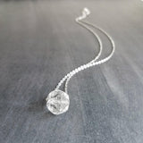 Faux Herkimer Diamond Necklace - ice quartz stone style clear glass faceted slider bead - silver plated chain - winter cool crackled cube - Constant Baubling