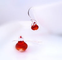 Red & Silver Earrings - .925 sterling silver handmade fancy hooks, small boro glass lampwork drops, sexy hot fire engine blood red/clear - Constant Baubling