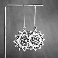 Silver Medallion Earrings, mandala earring, doily earring, lace earring, lacy earring, filigree earring, floral medallion, Boho earring - Constant Baubling