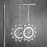 Silver Medallion Earrings, mandala earring, doily earring, lace earring, lacy earring, filigree earring, floral medallion, Boho earring - Constant Baubling