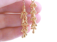 Long Gold Earrings, long teardrop earring, gold fringe earring, gold tassel earring, teardrop cluster, gold drop cascade 14K gold hook avail - Constant Baubling