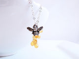 Honey Bee Necklace, honeybee necklace, honey drip necklace, honey necklace, silver bee necklace, beekeeper necklace, bumblebee pendant - Constant Baubling