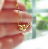 Origami Crane Necklace, gold origami pendant, origami necklace, gold crane pendant, silver crane pendant folded paper style metal bird charm - Constant Baubling
