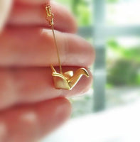 Silver Crane Necklace, origami crane necklace, gold crane necklace, maternal love necklace, good will necklace, folded paper crane necklace - Constant Baubling