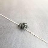 Black Spider Necklace - Halloween necklace, arachnid necklace, little spider necklace, silver spider necklace, spider pendant, small spider - Constant Baubling
