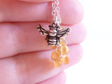 Honey Bee Necklace, honeybee necklace, honey drip necklace, honey necklace, silver bee necklace, beekeeper necklace, bumblebee pendant - Constant Baubling