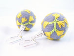 Grey Ball Earrings, needle felted earring, wool earring, wool ball earring, embroidered earring, flower embroidery earring, gray wool ball - Constant Baubling