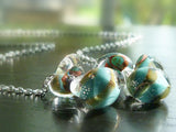 Glass Drops Necklace, sage green aqua blue swirls, clear glass drops, small glass drops, lampwork teardrop necklace, nested drop necklace - Constant Baubling