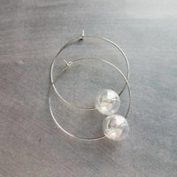 Bubble Hoop Earrings, clear bubble earring, soap earring, clear glass ball, large gold hoop earring, thin gold hoop, hollow glass ball, orb - Constant Baubling
