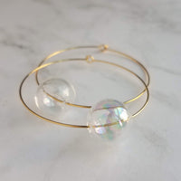 Bubble Hoop Earrings, clear bubble earring, soap earring, clear glass ball, large gold hoop earring, thin gold hoop, hollow glass ball, orb - Constant Baubling