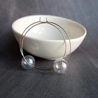 Hollow Glass Ball Earrings, silver hoop earring, clear glass ball earring, glass ball hoop, large silver hoop, clear glass bubble earring - Constant Baubling