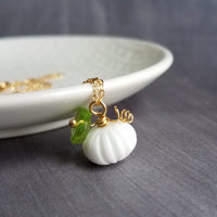 Gold White Pumpkin Necklace, Halloween necklace, fall necklace, pumpkin pendant, pumpkin charm, gold white pumpkin necklace, small pumpkin - Constant Baubling