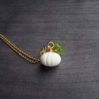 White Pumpkin Necklace, Halloween necklace, fall necklace, pumpkin pendant, pumpkin charm, gold white pumpkin necklace, small gold pumpkin - Constant Baubling