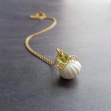 Gold White Pumpkin Necklace, Halloween necklace, fall necklace, pumpkin pendant, pumpkin charm, gold white pumpkin necklace, small pumpkin - Constant Baubling