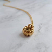 Gold Pumpkin Necklace, gold Halloween necklace, gold fall necklace, pumpkin pendant, small gold pumpkin charm, gold jack o lantern necklace - Constant Baubling