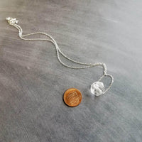 Faux Herkimer Diamond Necklace - ice quartz stone style clear glass faceted slider bead - silver plated chain - winter cool crackled cube - Constant Baubling