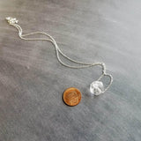 Faux Herkimer Diamond Necklace - ice quartz stone style clear glass faceted slider bead - silver plated chain - winter cool crackled cube - Constant Baubling