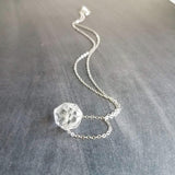 Faux Herkimer Diamond Necklace - ice quartz stone style clear glass faceted slider bead - silver plated chain - winter cool crackled cube - Constant Baubling