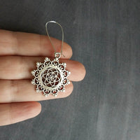 Silver Medallion Earrings, mandala earring, doily earring, lace earring, lacy earring, filigree earring, floral medallion, Boho earring - Constant Baubling