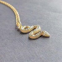 Gold Snake Necklace, crystal snake necklace, snake pendant, gold snake charm, diamond snake necklace, curved snake, CZ snake, winding snake - Constant Baubling