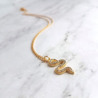 Gold Snake Necklace, crystal snake necklace, snake pendant, gold snake charm, diamond snake necklace, curved snake, CZ snake, winding snake - Constant Baubling