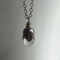 Clear Drop Necklace, clear glass teardrop pendant, clear glass pendant, water drop necklace, gunmetal necklace, small teardrop pendant, tiny - Constant Baubling