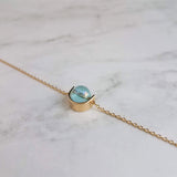 Modern Gold Necklace, blue glass pendant, spinner necklace, orb necklace, gold half circle necklace, sky blue necklace, eclipse necklace - Constant Baubling