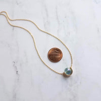 Modern Gold Necklace, blue glass pendant, spinner necklace, orb necklace, gold half circle necklace, sky blue necklace, eclipse necklace - Constant Baubling